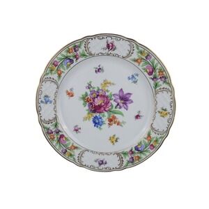 Schumann Germany Empress Dresden Flowers Porcelain Dinner Plate Gold Trim 10"